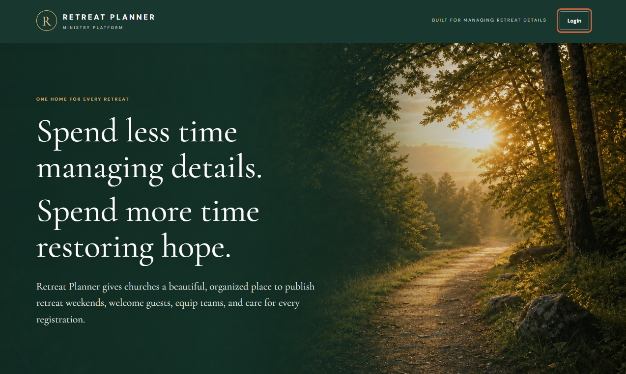 Screenshot of the Retreat Weekend website